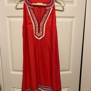 Mud Pie Women's Sleeveless Sundress Dress Sz.L Hot Pink with Blue and Cream Trim